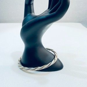 Twisted Bangle Bracelet Silver Tone Beads